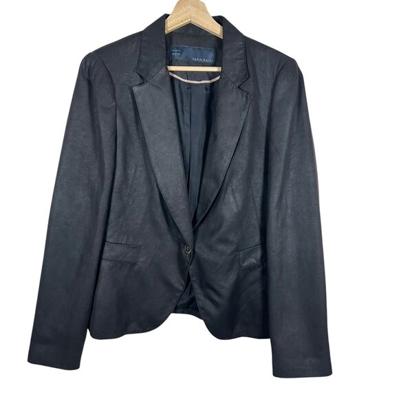 Zara Faux Suede Blazer Women XL Black Single Button Elevated Basic - Picture 1 of 7